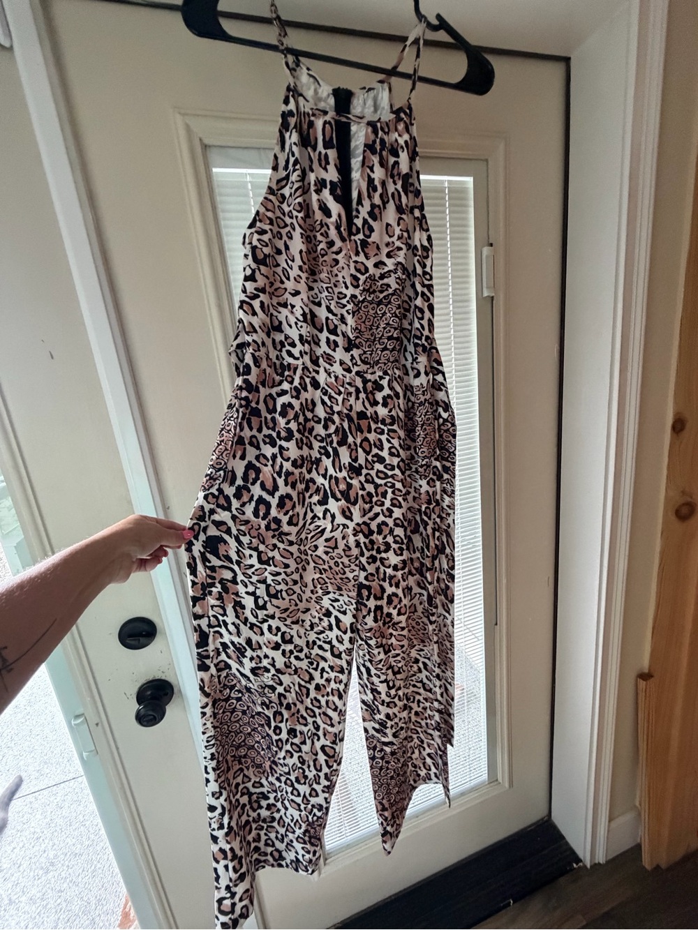 Leopard Print Halter Jumpsuit in Beige and Black